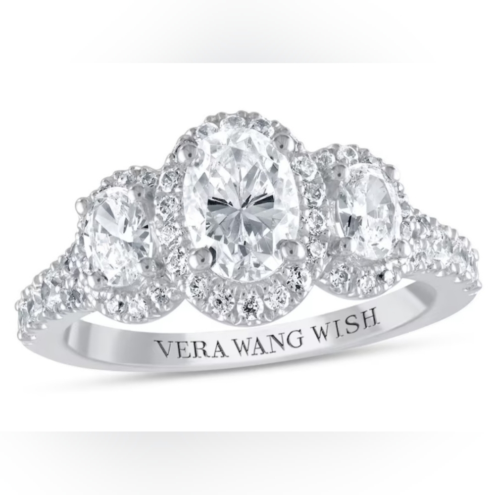 NWT Vera Wang WISH 1.75 Carat Oval Diamond & Sapphire Engagement Ring
